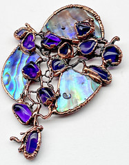 Artisan LG Purple Amethyst Stone Abalone Shell Copper Bezel Set Pendant Handmade