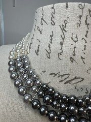 Vintage Necklace White Gray Ombre Triple Strand Graduated Faux Pearls Classic