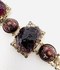 Chunky Purple Molded Glass & Lava Rock 3D Book Chain Bracelet Vintage Jewelry