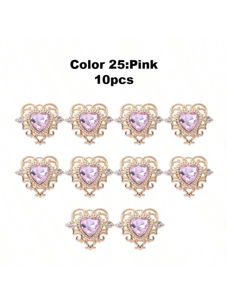 10pcs Light Pink 10 Heart Pendant Gold Zinc Alloy Rhinestone Baroque Style