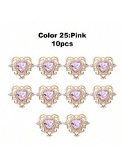 10pcs Light Pink 10 Heart Pendant Gold Zinc Alloy Rhinestone Baroque Style