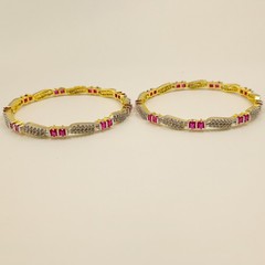 Designer Ruby & Cubic Zirconia Bangle Set Handmade 22K Gold Plated Ethnic Style