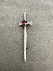 Vintage Sterling Silver Kilt Pin Cross Red Rhinestone Made in Great Britain