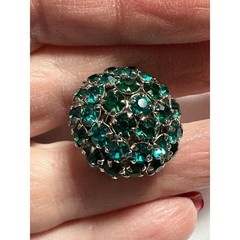Vintage Joseph Warner Green Rhinestone Round Dome Earrings