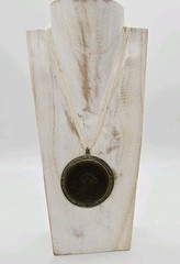 Carved Phoenix Medallion Pendant Necklace Ribbon Statement Vintage 18 in