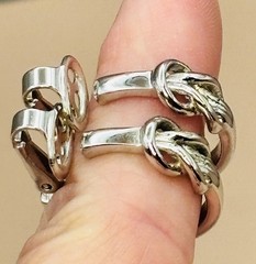 Trifari Earrings Clip On Silver Tone Love Knot Hoops
