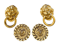 KENNETH J LANE DOOR KNOCKER LION CLIP ON EARRING & OTHER LOT 2 PAIR VTG NOS