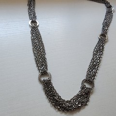 Pretty Vintage Silver Toned Multi-Strand Necklace Rings, 23″ Inch