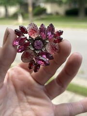 VTG Pink Rhinestone Flower Cluster Clip-On Lobe Earrings Set Lot, 2 Pairs