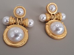 Kovonchy Faux Pearl Mogul Drop Earrings S925 Posts Gold Tone Statement