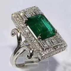 Vintage Style 6 Ct Green Emerald Cut Diamond Engagement 14K White Gold FN Ring