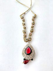 Vintage Necklace Indian Kundan Bridal Choker Adjustable Gold Tone Red Multicolor