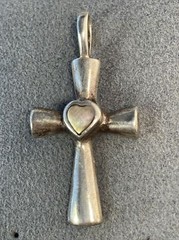 Vintage Cross Pearl Heart Estate Fine Jewelry Pre-owned Sterling Silver