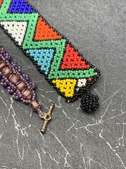 Vintage Boho Bracelet Lot Of 2 Colorful Gas’s Beaded Button Toggle Clasp