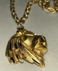 Vintage Lion Head Necklace Gold Tone Runway Brutalist Couture Statement 70s 61g