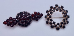 Vintage Deep Red Garnet Style ( Bohemian Garnet ?) Brooch Pin Lot of 2 J17