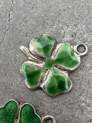 Two Vintage Sterling Silver Enamel Lucky Four Leaf Clover Charms Lois 2.5g