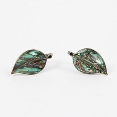 Vintage Sterling Silver Abalone Leaf Screw-Back Earrings