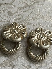 Jeff Lieb Floral Earrings Door Knockers Removable Ring Dangle Clip On Rhinestone