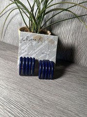 Clip on Earring Navy Blue with Gold Inlay Stripes Enamel. Any occasion.