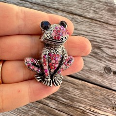 Vintage Jewelry Rhinestone Frog Brooch Pin Red Frog