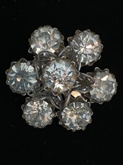 Brooch, Vintage Rhinestone Flower with Filigree Metalwork Rhinestone