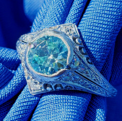 NATURAL EARTH MINED Blue Zircon DIAMOND PLATINUM ORIGINAL DECO Engagement Ring 8