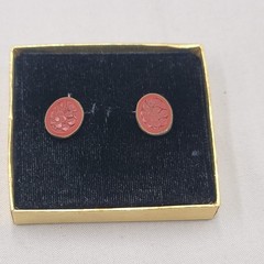 Sterling Silver Gold Vermeil Red Cinnabar Flower Pierced Earrings Oval 1/2″