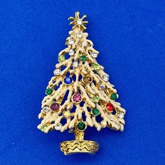 Vintage Christmas Tree Jewelry Set Brooch Clip On Earrings White Snow Frosted