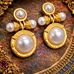 Kovonchy Faux Pearl Mogul Drop Earrings S925 Posts Gold Tone Statement