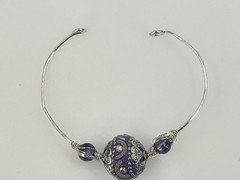 Handcrafted Purple Bead Silver Wire Bangle Bracelet Adjustable