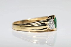 Art Deco Style 2Ct Lab Created Diamond & Emerald Engagement 14K Gold Finish Ring
