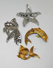 Vintage Lot 7 Sea Shore Brooch Pins Crystal Pave Rhinestone Kenneth J Lane LG