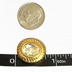 Vintage Oval Rhinestone Earrings Gold Tone Ribbed Bezel Studs Pierced 3/4″