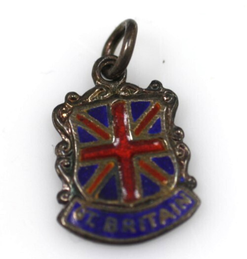 GREAT BRITAIN Union Flag vintage silver and enamel travel crest shield charm