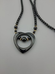 Lot of 2 Vintage Hematite Bead Necklaces Pendants 17, 18″