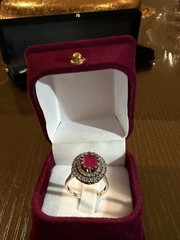 Vintage 925 Sterling Silver Ruby Halo Ring Marcasite Estate Jewelry Size 8