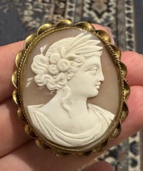Vtg Antique Gold Tone Carved Shell Cameo Brooch Pendant Estate
