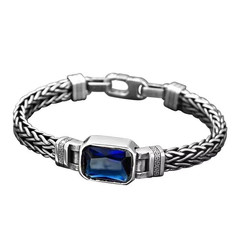 S925 Sterling Silver Couple Style Hand-Knitted Bracelet Old Vintage Stone Men