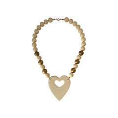 Gold Heart Statement Necklace, Cream Bead Chunky Jewelry, Gift for Her
