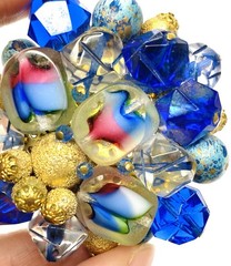 Gorgeous Vintage Made In Germany Art Glass Colorful Beads Cluster Brooch Pin
