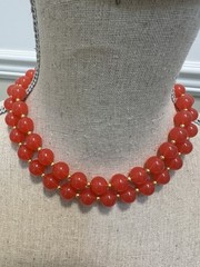 VTG Joan Rivers Signed Necklace Red Acrylic Beads Gold Plated 35” Statement Glam
