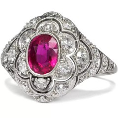 3.55Ct Art Deco Vintage Lab Created Ruby 14K White Gold FN Engagement Halo Ring