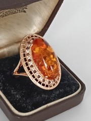 Vintage 1990-s 14 Ct Rolled Gold Amber Ring Size UK P 1/2 US 7 3/4 Hallmarked