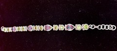 Vintage Sterling Silver Mystic Topaz Peridot Bezel Link Bracelet Adjustable 7-8″
