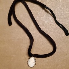 Vintage Cameo Pendant Black Velvet Choker Length Necklace Adjustable