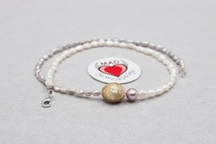 Pastel Pearl Choker Floating Carved Pearl Sterling Silver Handmade Necklace