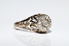 Antique Ottoman Circa 1900s 14k Gold Natural Rose Cut Diamond Enamel Ring