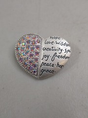 Signed AJMC Silver Tone Crystal Encouragement Love Heart Pin Brooch Broach Faith