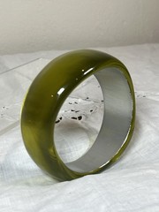 Lot of 7 Vintage Chunky Lucite Bangle Bracelets Gray, Green Moonglow, Faceted,